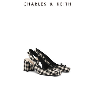 CHARLES & KEITH CHARLES&KEITH23春夏新款CK1-61720138复古格纹方头粗跟凉鞋女鞋