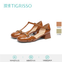 tigrisso 蹀愫 2023春夏新款中跟漆皮方圆头凉鞋罗马鞋女鞋TA43109-54