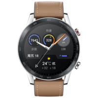 HONOR 荣耀 MagicWatch 2 智能手表 46mm 黑色表盘 亚麻棕+黑色橡胶表带（血氧、GPS、NFC、扬声器、温度计）