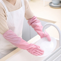 CHAHUA 茶花 袖套保暖手套耐用型厨房洗碗手套女冬季加绒家务洗衣服橡胶 粉色一双