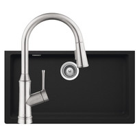 hansgrohe 汉斯格雅 柏墨斯系列 43122500 石英石水槽+双速抽拉龙头 琉光黑 790*454*195mm