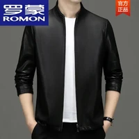 罗蒙(ROMON)真皮皮衣男加绒加厚新款休闲中年男士头层牛皮皮夹克外套男装 黑色立.领 170/M
