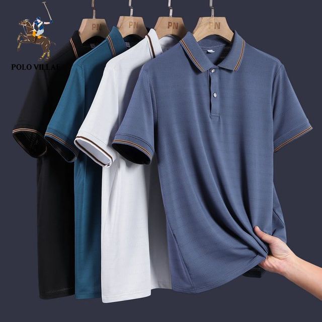 POLO VILLAE 保罗威特 Polovillae/保罗威特夏男士翻领宽松高弹半袖潮流休闲纯色polo衫