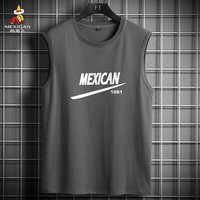 稻草人（MEXICAN）背心男夏季纯棉韩版潮流印花青少年外穿运动无袖体恤 深灰色 XL