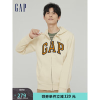 Gap男女装春季美式复古LOGO卫衣853131运动连帽开衫 奶油米色 170/84A(XXS)