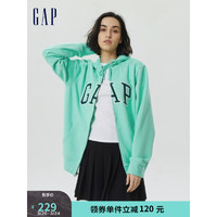 Gap男女装春季美式复古LOGO卫衣853131运动连帽开衫 水蓝色 170/84A(XXS)