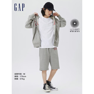 Gap男女装春季美式复古LOGO卫衣853131运动连帽开衫 浅灰色 170/84A(XXS)