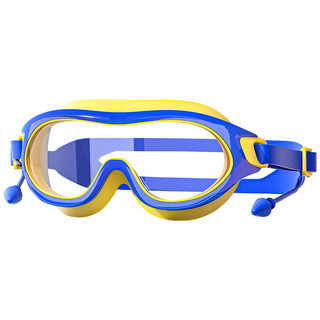 儿童泳镜泳帽防水防雾高清游泳眼镜男童女童大框潜水专业装备套装 平光 紫色 透明连体耳塞款