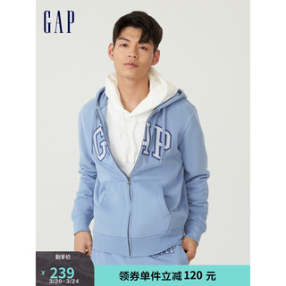 Gap男女装春季美式复古LOGO卫衣853131运动连帽开衫 蓝色 185/108A(XL)