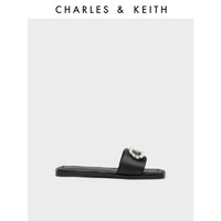 CHARLES & KEITH CHARLES&KEITH23;春夏新款SL1-71720103半宝石饰方头平跟拖鞋女鞋