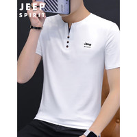 吉普（JEEP）T恤男2023夏季短袖男士V领纯色上衣透气短袖T恤男款 白色 3XL