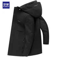 罗蒙(ROMON)中长款风衣男士春秋休闲百搭外套潮流帅气大衣连帽中青年外套男装 黑色 180/XL