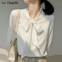 拉夏贝尔 La Chapelle 白色缎面衬衫女士通勤长袖2023新款春秋质百搭时尚洋气设计感上衣
