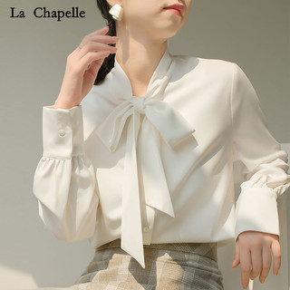 La Chapelle 白色缎面衬衫女士通勤长袖2023新款春秋质百搭时尚洋气设计感上衣