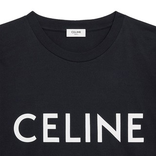 欧洲直邮CELINE/赛琳男士卡其色黑色徽标印花棉质平纹针织宽松T恤