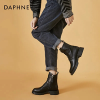 抖音超值购：DAPHNE 达芙妮 短筒马丁靴2023春季新款粗跟英伦风透气时尚百搭圆头短靴