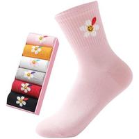 Langsha 浪莎 女士纯棉中筒袜套装 雏菊款 6双装(黄色