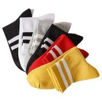 Langsha 浪莎 女士纯棉中筒袜套装 条纹款 6双装(黄色*1+红色*1+黑色*1+灰色*1+白色*1+深蓝色*1)