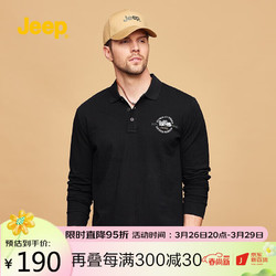 Jeep 吉普 T恤男2022春秋青年polo领衫体恤时尚休闲男士长袖打底衫 P213MKT494 纯黑 XL