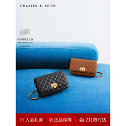 CHARLES & KEITH CHARLES&KEITHCK2-70160112-4菱格链条斜挎小方包女包 Black黑色 S