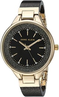ANNE KLEIN 女士高级水晶装饰树脂手镯手表 黑色/金色