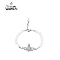Vivienne Westwood 春夏奢侈品女士立体土星珍珠手链手镯 珍珠白/银色