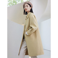LILY2022冬新款女装舒适全绵羊毛复古牛角扣气质纯色长款毛呢外套 304黄绿 L
