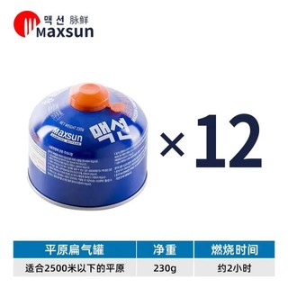 MAXSUN 脉鲜 户外扁气罐便携式户外高原高山野外野炊野营丁烷气气罐 蓝扁230g气罐x12瓶