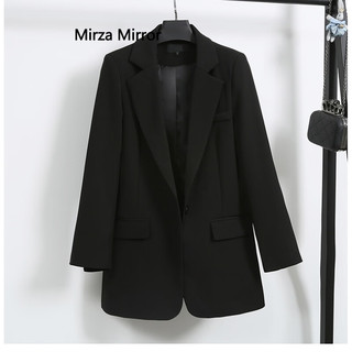 Mirza Mirror2020秋季新款韩版小西装外套女chic港味长袖休闲修身显瘦职业西服上衣 黑色 XL 建议120-135斤