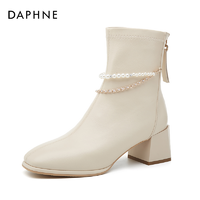 抖音超值购：DAPHNE 达芙妮 加绒切尔西靴小短靴女法式春季2023新款马丁靴中高跟靴子