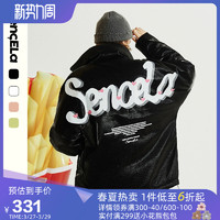 SENCELA SENCE LA大LOGO羽绒服男潮牌情侣装2020冬季PU皮加厚立领宽松外套