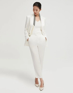 商场同款naivee纳薇2022春季斜纹修身西装外套女设计感小众 纯白 165/88A