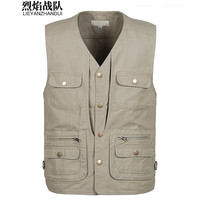 烈焰战队 马甲 新品男士中年2022秋季户外多口袋钓鱼马甲 摄影导演工装马夹背心 中老年休闲纯棉坎肩 02款卡其色马甲 XXXL