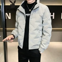 花花公子羽绒服男短款轻薄款立领潮牌潮流2021年新款冬季加厚男士外套青年上衣服 绿灰色 2XL(125-140斤)
