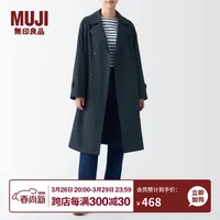 MUJI 無印良品 无印良品（MUJI）女式 不易沾水 双排扣大衣  中长款外套 风衣 深藏青色 3S M