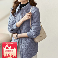 梵希蔓菱形格棉服女冬季中长款翻领棉衣保暖外套棉袄面包服 V6732 蓝色 XL