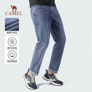 CAMEL 骆驼 男装直筒牛仔裤男2023春季新款中年弹力修身薄款休闲时尚长裤