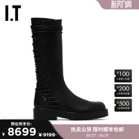 I.T IT Ann Demeulemeester女款中筒靴新品时髦帅气系带厚底皮靴34380