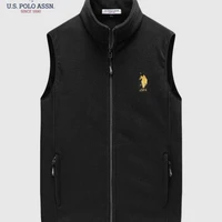U.S. POLO ASSN.马甲男抓绒背心男士休闲外套春秋坎肩无袖立领上衣男装 黑色 XL
