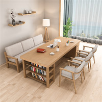 旺家星 北欧客厅实木大书桌书柜一体学习桌带抽屉家用休闲区多功能大桌子