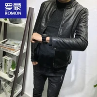 罗蒙(ROMON)真皮皮衣男春秋冬季潮流帅气机车棉羊皮夹克加毛领男士外套 黑色 春秋 S