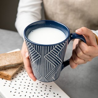 YOUCCI 悠瓷 创意浮雕大杯子家用陶瓷牛奶咖啡杯 敞口设计水杯情侣马克杯