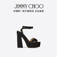 JIMMY CHOO/GAIA 140黑色缎面厚底凉鞋