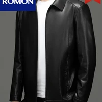 罗蒙ROMON高端品牌海宁真皮皮衣男士中年秋冬新款山羊皮夹克纯皮外套加绒 5568黑色薄款 翻领山羊皮 180/XL(140-155斤左右)