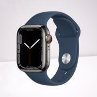 Apple 苹果 Watch Series 7 智能手表 45mm GPS+蜂窝版 石墨色不锈钢表壳 深邃蓝色运动型表带（GPS、血氧、心率)