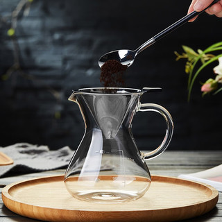 美斯尼 手冲咖啡壶套装耐热玻璃过滤分享壶不锈钢带刻度滴漏式过滤网 沙漏咖啡壶