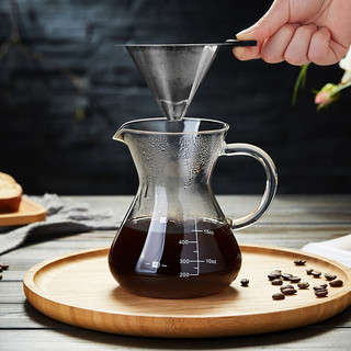美斯尼 手冲咖啡壶套装耐热玻璃过滤分享壶不锈钢带刻度滴漏式过滤网 沙漏咖啡壶