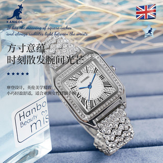 KANGOL 英国品牌时尚防水非机械石英手表女士腕表女表-K665 （钢）银白女款