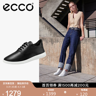 ecco 爱步 女鞋 女鞋系带圆头牛皮舒适休闲鞋 极简系列206253 黑色20625351052 35