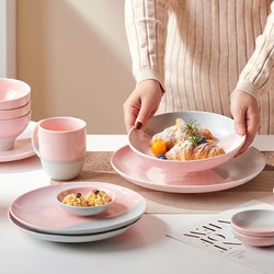 JIWOO 单人餐具套装粉色的碗一人食奶油风可爱少女心2人情侣韩式碗碟盘